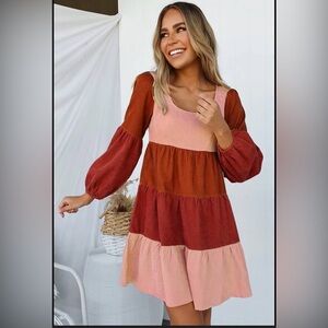 Colorblock Long Sleeve Dress